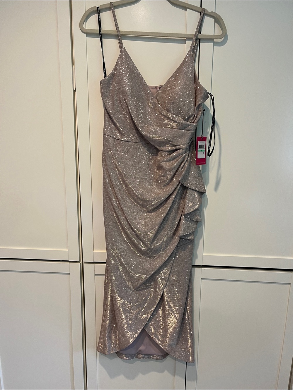 Vince Camuto Sparkle Draped Midi Dress in Blush
